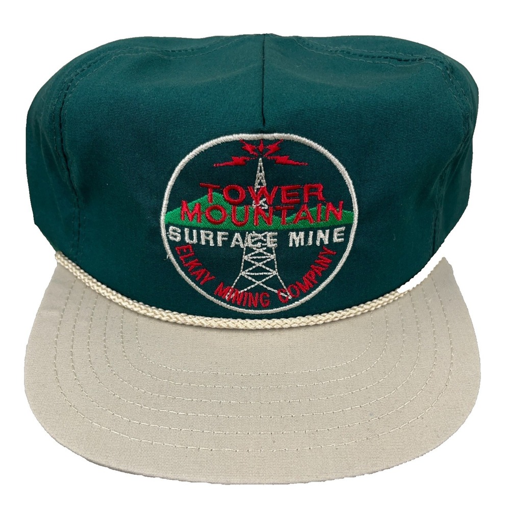 Vintage‎ Tower Mountain Surface Mine Trucker Hat Cap Made In USA Elkay Coal Rope